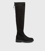 New Look Black Suedette Over the Knee Stretch Chunky Boots
